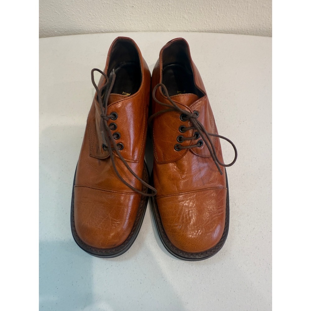 Max Mara Cognac Brown Leather‎ Cap Toe Derby Shoes Made in Italy Mens Womens